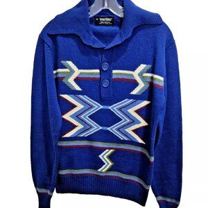 Vintage Puritan Sweater Mens Size S Blue Spread Collar Acrylic Pullover MINT!
